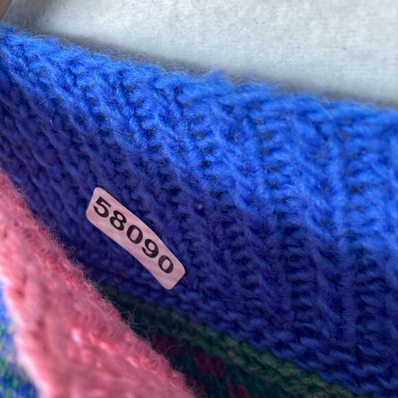 HAND KNIT Sweater Womens M Nordic Striped Jacquard Chunky Jumper Boxy Pink Blue - Picture 14 of 14